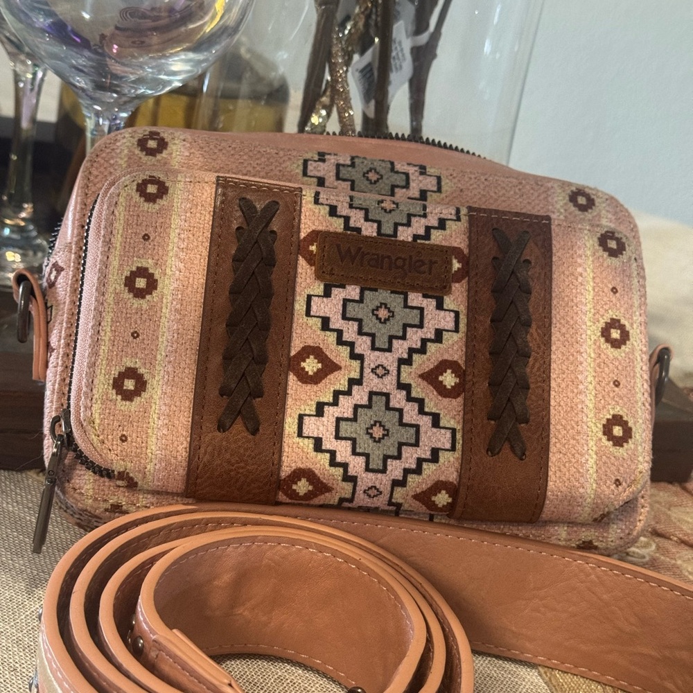 Wrangler Geometric Pink and Brown Crossbody Bag